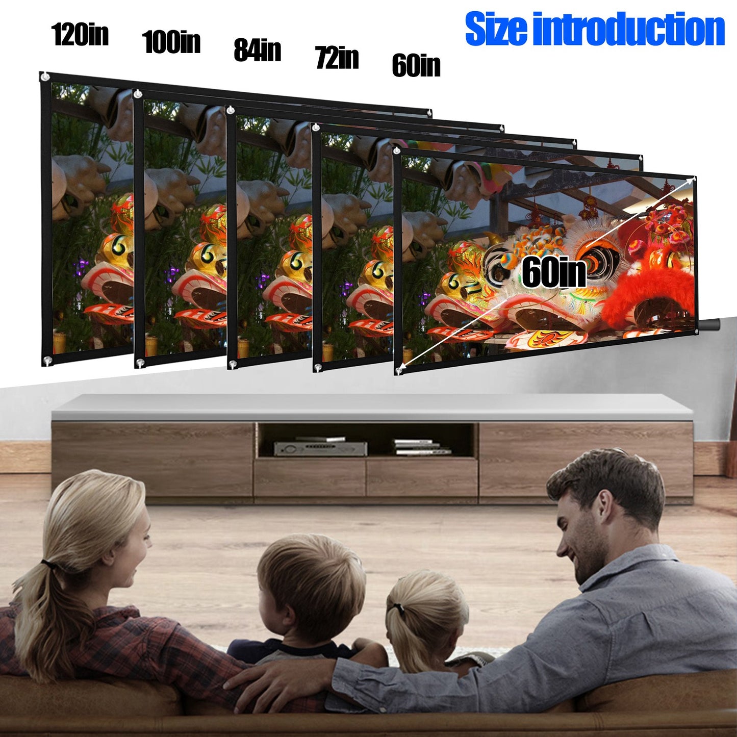 72inch HD Projector Screen 16:9 Home Cinema Theater Projection Portable Screen