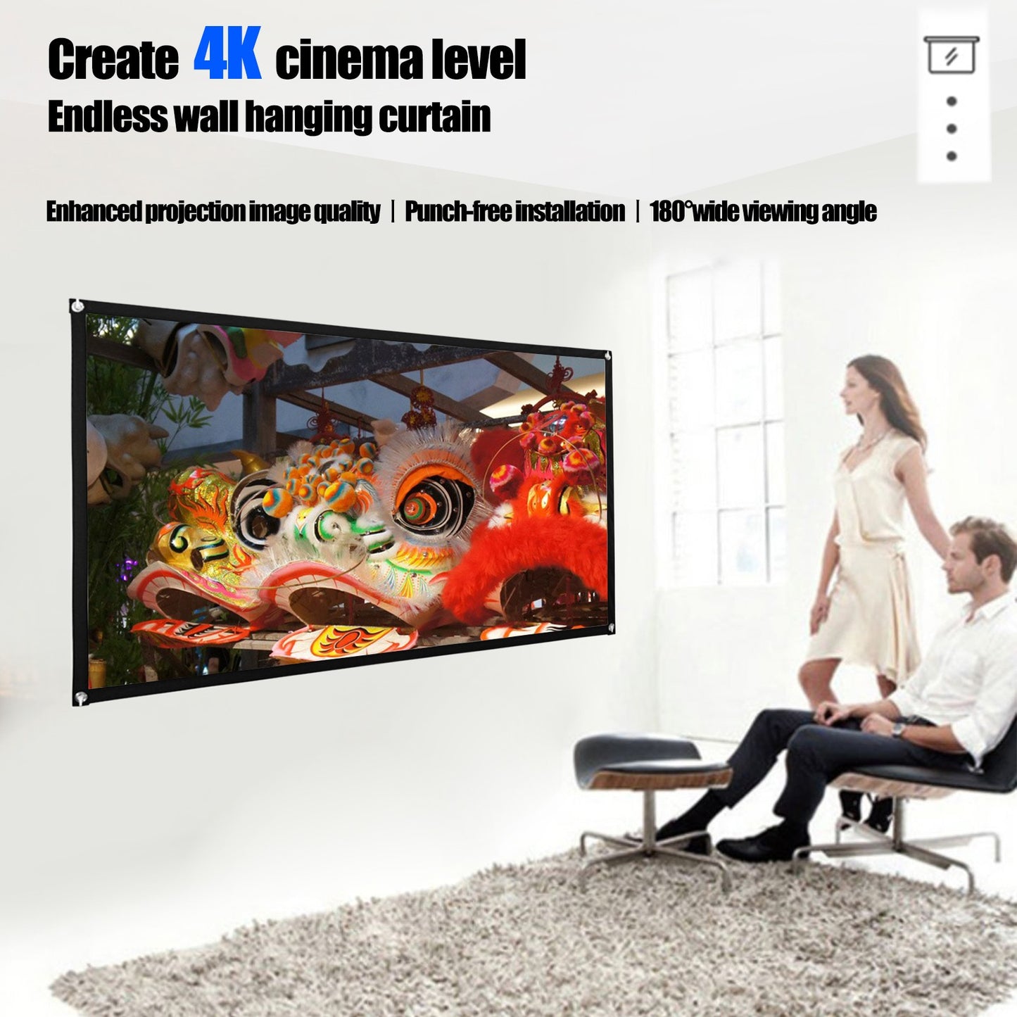 72inch HD Projector Screen 16:9 Home Cinema Theater Projection Portable Screen